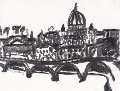 Pyhän Pietarin basilika Rooma, noin 2014 (hiili paperille). tekijältä Janel Bragg