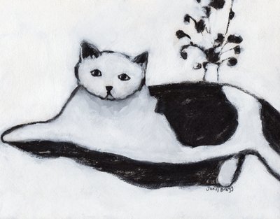 Thomas the Cat Lounging, n. 2018 (sekatekniikka paperille). tekijältä Janel Bragg