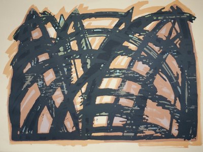 Head On (iii), 2014 (moottorisaha puupiirros ja silkkipaino) tekijältä Janet McKenzie