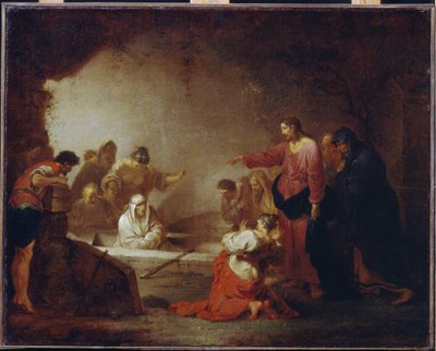 Lasaruksen herättäminen. (Lasarus Betaniasta). Johann Rosso Januarius Zickin (1730-1797) maalaus, öljy kankaalle, noin 1793. 1700-luvun saksalaista taidetta. Valtion A. Pushkinin kuvataidemuseo, Moskova. tekijältä Januarius Zick
