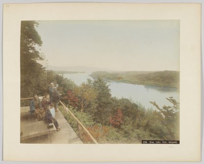 Biwa Lake Ishiyamasta, Shigan prefektuurista, Japanista (käsinvärinen mustavalkokuva) tekijältä Japanese Photographer