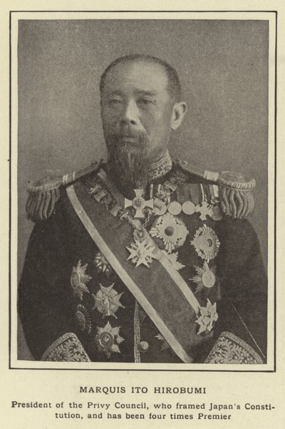 Markiisi Ito Hirobumi, salaneuvoston puheenjohtaja, joka laati Japanin perustuslain ja on ollut neljä kertaa pääministeri tekijältä Japanese Photographer