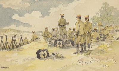 Keisarillisen kaartin pataljoona pysähtyy matkalla Liao-yangiin (chromolitho) tekijältä Japanese School
