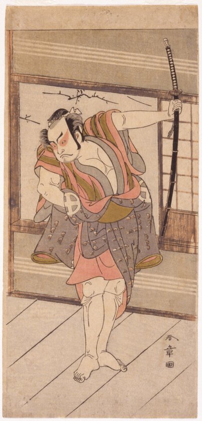 Näyttelijä miekalla (puupalikkaprintti) tekijältä Japanese School
