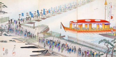 Festivaaleille osallistuminen: ponttonisillan ylittäminen pyhään paikkaan. tekijältä Japanese School