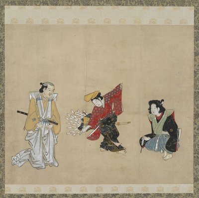 Poika esittää Narihira-tanssia, Edo-kausi (mustetta, väriä ja kultaa paperille) tekijältä Japanese School
