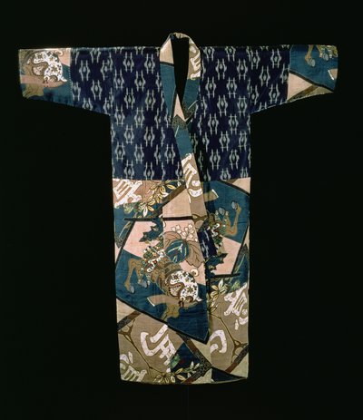 Poikien nagajuban kimonon alla, koristeltu hevoskuvio, Showa-aika, ennen vuotta 1950 (kudottu silkki sidottulla ja stensiilipainetulla koristeella) tekijältä Japanese School