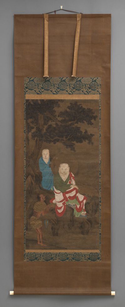 Buddhalainen maalaus kolmesta hahmosta, 1700-luvun alku tekijältä Japanese School