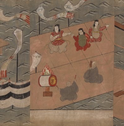 Kiinalaiset muusikot, kuvitus "Taishokkanista" (muste ja väri paperille) tekijältä Japanese School