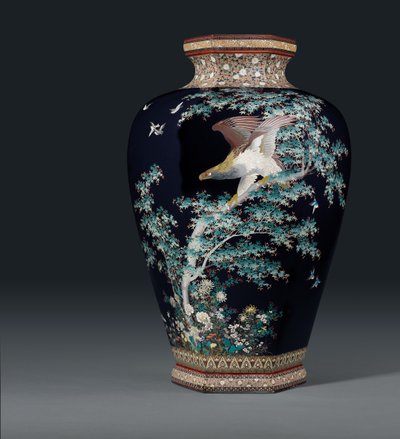 Cloisonne-maljakko, Hayashi Chuzon työpajan merkki, Meiji-kausi, 1800-luvun loppu tekijältä Japanese School