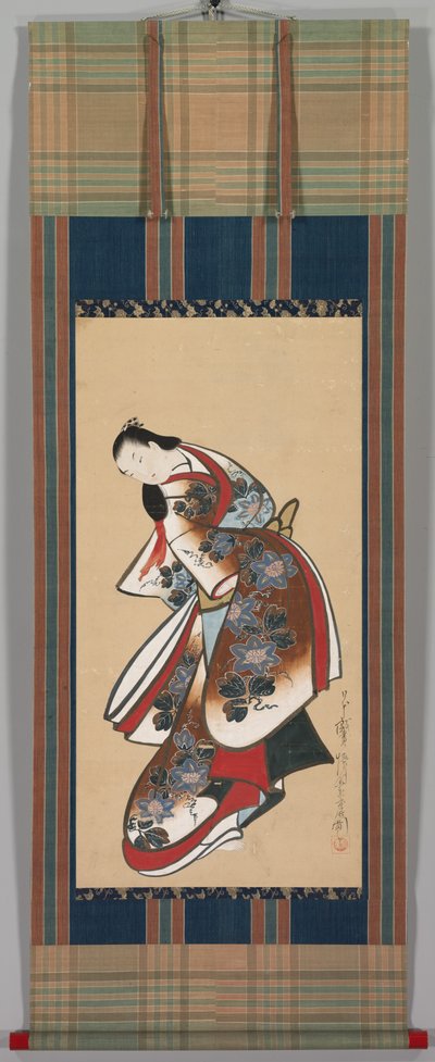 Kurtisaani, 1700-luvun alku (riippuva rulla, muste ja väri paperille) tekijältä Japanese School