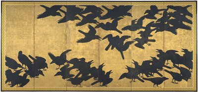 Crows, 1600-luvun alku (pari kuudesta paneelista; muste ja kulta päällä paperi) tekijältä Japanese School
