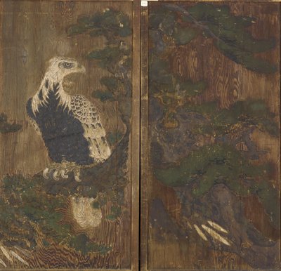 Kotka männyssä, Momoyama-kausi, mahdollisesti 1600-luku (muste ja väri puussa) tekijältä Japanese School