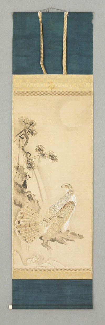 Falcon and Tree, noin 1500-luku (Kakemono) tekijältä Japanese School