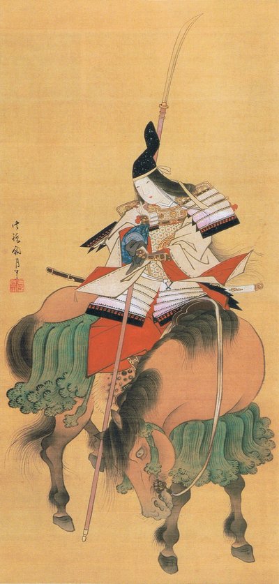 Naispuolinen samurai-soturi Tomoe Gozen (piirros) tekijältä Japanese School