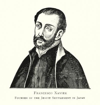 Francesco Xavier, jesuiittasiirtokunnan perustaja Japanissa (litho) tekijältä Japanese School