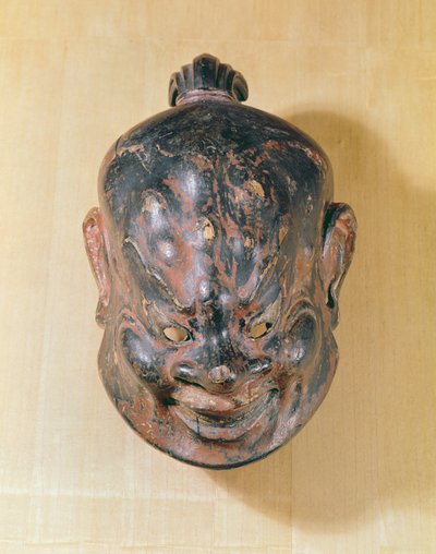 Gigaku-naamio, Nara-kausi (645-794) (monivärinen puu) tekijältä Japanese School