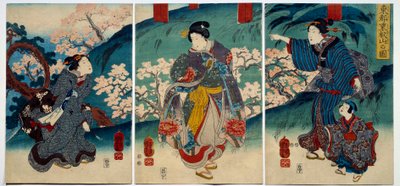 Japanilainen taide: naiset keväällä. 1800-luvun printin yksityinen kokoelma tekijältä Japanese School