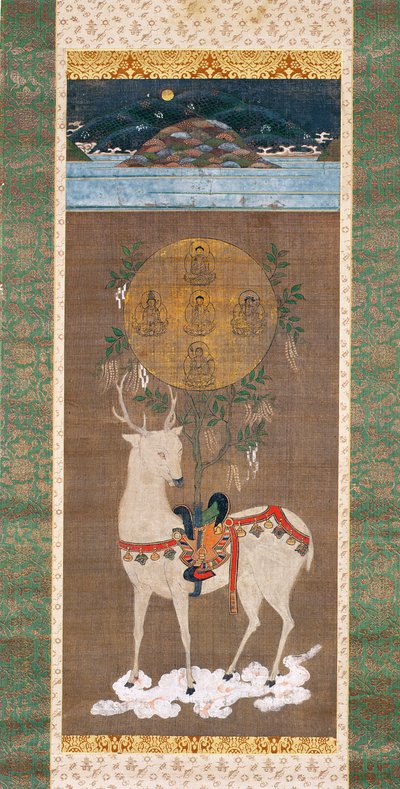 Kasuga Deer with Mandala, Muromachi-kausi (1392-1573) (maalaus silkille) tekijältä Japanese School