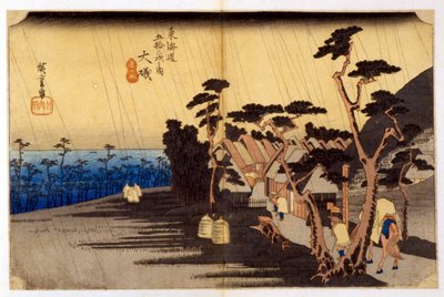 Maisema sateessa. Japanilainen printti. sd. 1800-luvulla. tekijältä Japanese School