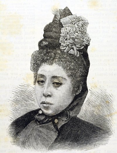 Meijin aikakausi. Japanin prinsessa Komatsu. Kuva vuodelta 1887 (kaiverrus) tekijältä Japanese School