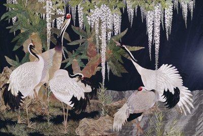 Käsityöt roikkuvat nostureilla, kyydillä ja wisterialla (tekstiili) tekijältä Japanese School