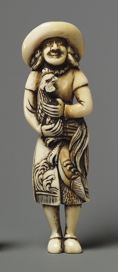 Netsuke mallittiin ulkomaalaiseksi Kirinin kanssa, 1800-luku (norsunluu) tekijältä Japanese School