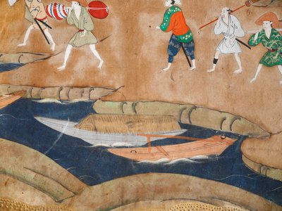Osakazu Byobu - Japanilainen kahdeksanruutuinen taittuvanäyttö (maalaus) tekijältä Japanese School