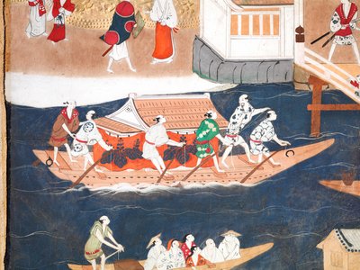 Osakazu Byobu - Japanilainen kahdeksanruutuinen taittuvanäyttö (maalaus) tekijältä Japanese School