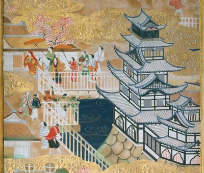 Osakazu Byobu - Japanilainen kahdeksanruutuinen taittuvanäyttö (maalaus) tekijältä Japanese School