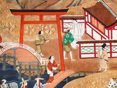 Osakazu Byobu - Japanilainen kahdeksanruutuinen taittuvanäyttö (maalaus) tekijältä Japanese School