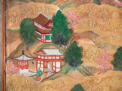 Osakazu Byobu - Japanilainen kahdeksanruutuinen taittuvanäyttö (maalaus) tekijältä Japanese School