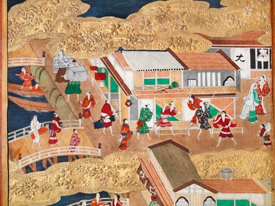 Osakazu Byobu - Japanilainen kahdeksanruutuinen taittuvanäyttö (maalaus) tekijältä Japanese School