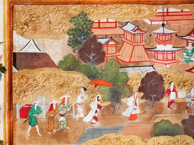 Osakazu Byobu - Japanilainen kahdeksanruutuinen taittuvanäyttö (maalaus) tekijältä Japanese School