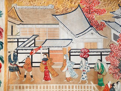 Osakazu Byobu - Japanilainen kahdeksanruutuinen taittuvanäyttö (maalaus) tekijältä Japanese School