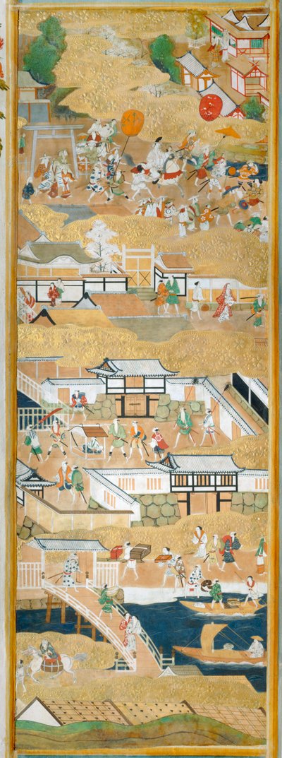 Osakazu Byobu - Japanilainen kahdeksanruutuinen taittuvanäyttö (maalaus) tekijältä Japanese School