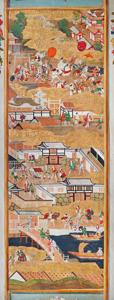 Osakazu Byobu - Japanilainen kahdeksanruutuinen taittuvanäyttö (maalaus) tekijältä Japanese School