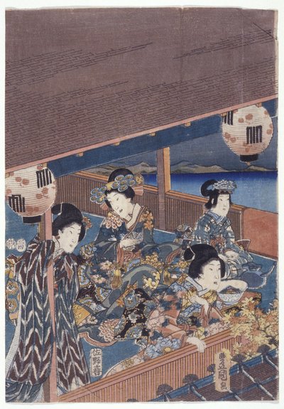 Osa Genji Triptyykkiä (värillinen puupiirros) tekijältä Japanese School