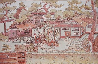 Teepuutarhan suunnitelma, 1800-luvun loppu (värilitho) tekijältä Japanese School