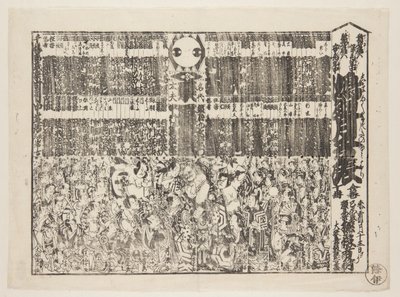 Playbill kauden avausohjelmaan (Kaomise banzuke) (värillinen puupainatus) tekijältä Japanese School