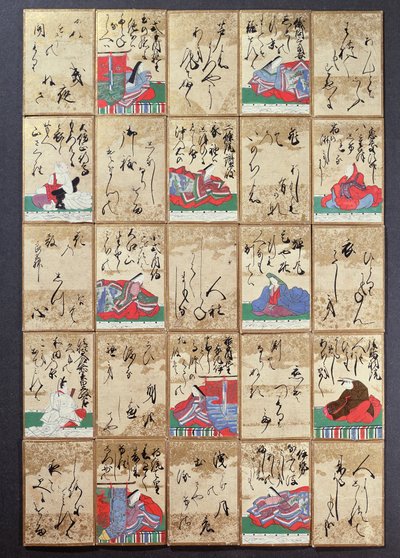 Pelikortit 100 runoilijalla ja runolla, myyty Exposition Universellessä Pariisissa vuonna 1867 (kynä ja muste paperille) tekijältä Japanese School