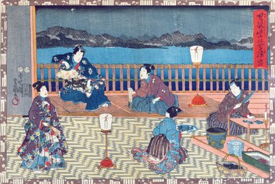Kalan valmistaminen (värillinen puupiirros) tekijältä Japanese School