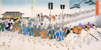 Samurai Warriors on the March (värillinen puupalikkaprintti) tekijältä Japanese School