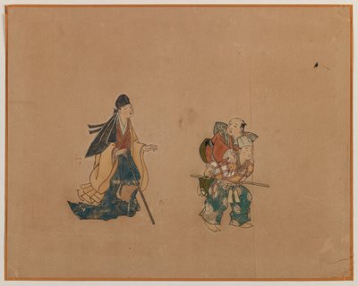 Samurai ja kaksi sokeaa, Albumin lehtimaalaus (muste ja väri paperille) tekijältä Japanese School