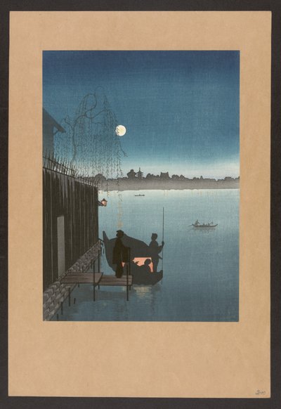 Sanbashin silta Fukugawassa yöllä, noin 1900-20 (värillinen puupiirros). tekijältä Japanese School
