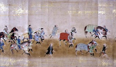 Korean kuudes suurlähetystö Japanissa Meireki 1:ssä Tokugawa Ietsunan valtaannousun aikaan vuonna 1651, mahdollisesti Kano Masunobun (1625-94) tekemä (käärömaalaus) (yksityiskohta). tekijältä Japanese School