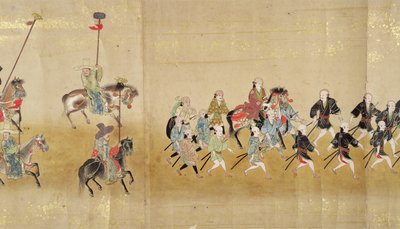 Kuudes Korean suurlähetystö Japanissa Meireki 1:ssä Tokugawa Ietsunan peräkkäin vuonna 1651, mahdollisesti Kano Masunobu (1625-94) (rullamaalaus) (yksityiskohta) tekijältä Japanese School