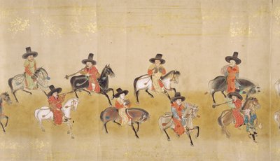 Kuudes Korean suurlähetystö Japanissa Meireki 1:ssä Tokugawa Ietsunan peräkkäin vuonna 1651, mahdollisesti Kano Masunobu (1625-94) (rullamaalaus) (yksityiskohta) tekijältä Japanese School