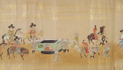 Kuudes Korean suurlähetystö Japanissa Meireki 1:ssä Tokugawa Ietsunan peräkkäin vuonna 1651, mahdollisesti Kano Masunobu (1625-94) (rullamaalaus) (yksityiskohta) tekijältä Japanese School