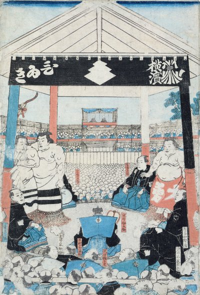 Sumopainijat aloittamassa ottelun (puupalikkaprintti) tekijältä Japanese School